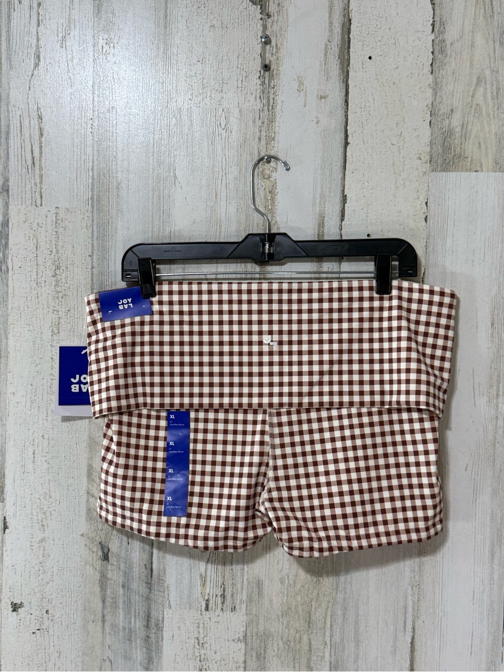 JoyLab Brown and White Gingham Low Rise Fold over Waist Shorts - Picture 6 of 9